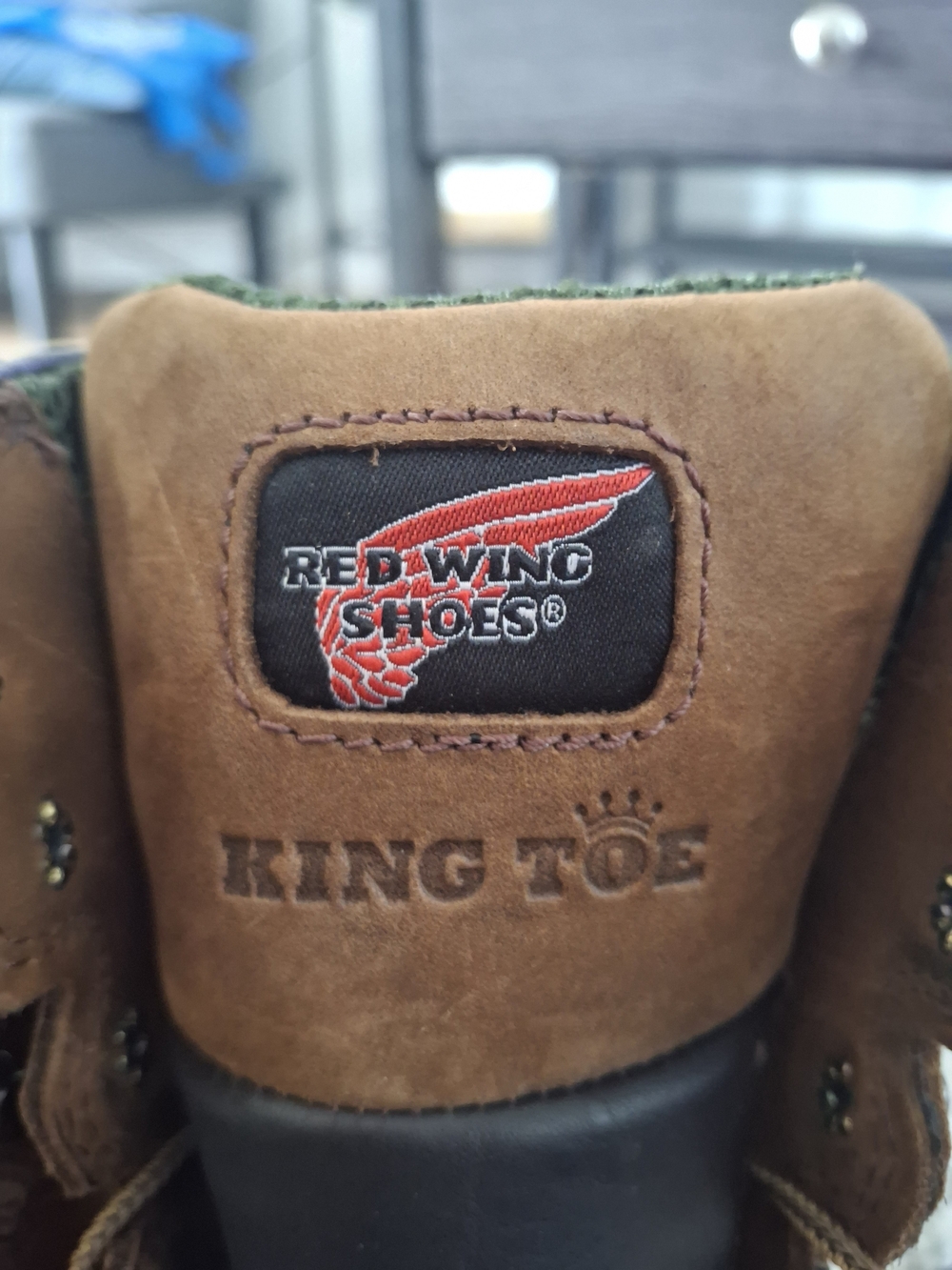 Red Wing Shoes tan brown leather King Toe tongue patch boots